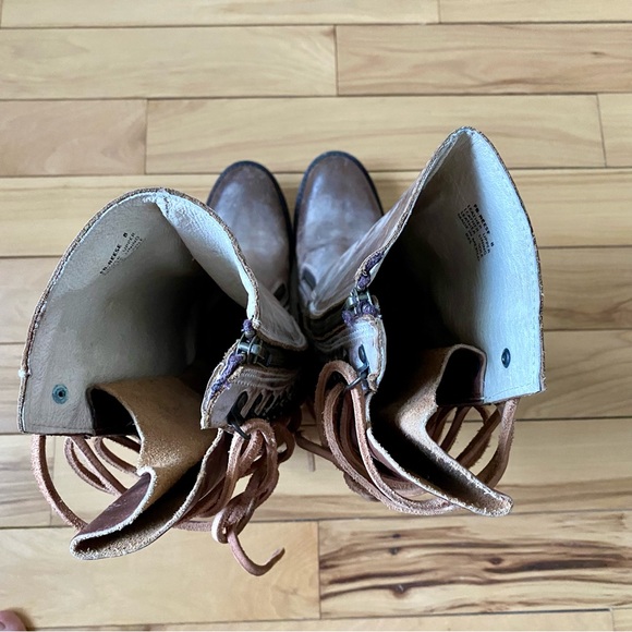 Freebird Reese Brown and Cream Leather Tall Lace Back Knee Height Boots - Picture 7 of 10